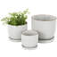 Cole And Grey 3 Piece Ceramic Abstract Circle Patterned Planter With Brown Accents And Base Tray Set