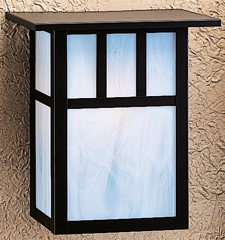 Shabari Wall Light, 12" H x 9.5" W x 6" D / Double T-bar, Satin Black, White Opalescent
