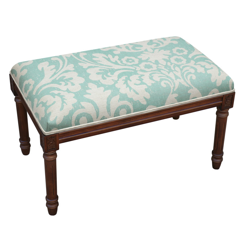 Banc en bois massif Cambel, Noyer / turquoise jacobin floral