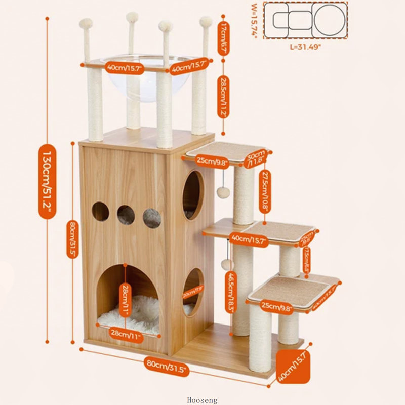 Arbre à chat de luxe très haut en bois 51 "Road