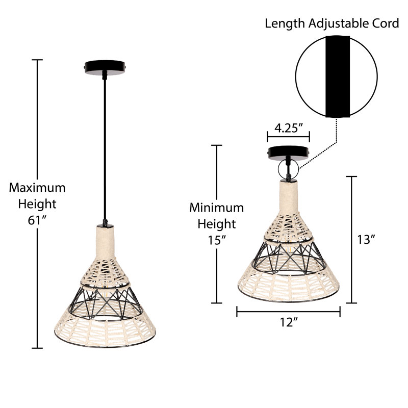 12"W Sandy Bohemian White Cone Shade Pendant
