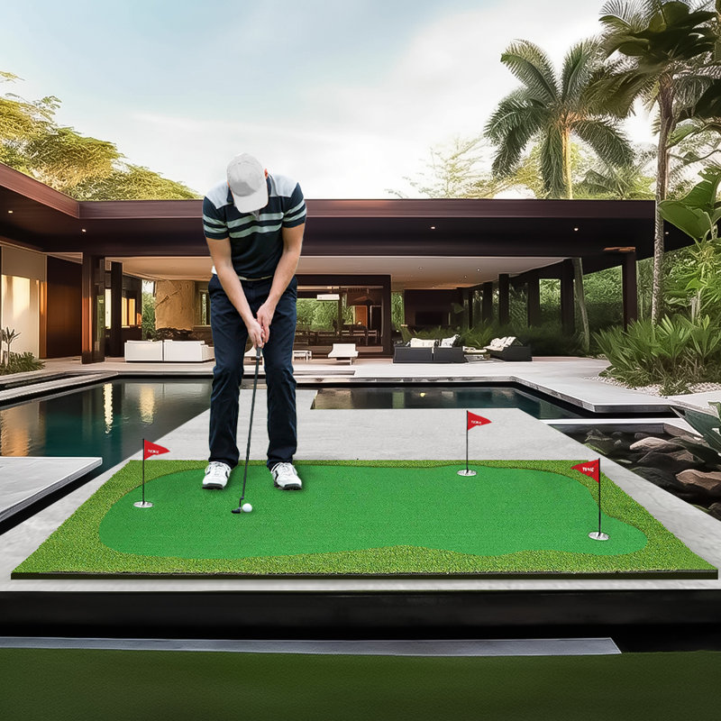 YUNIC Tapis de pratique de golf de 10 pi x 5 pi vert - 20 mm pour l'entraînement de golf professionnel intérieur et extérieur