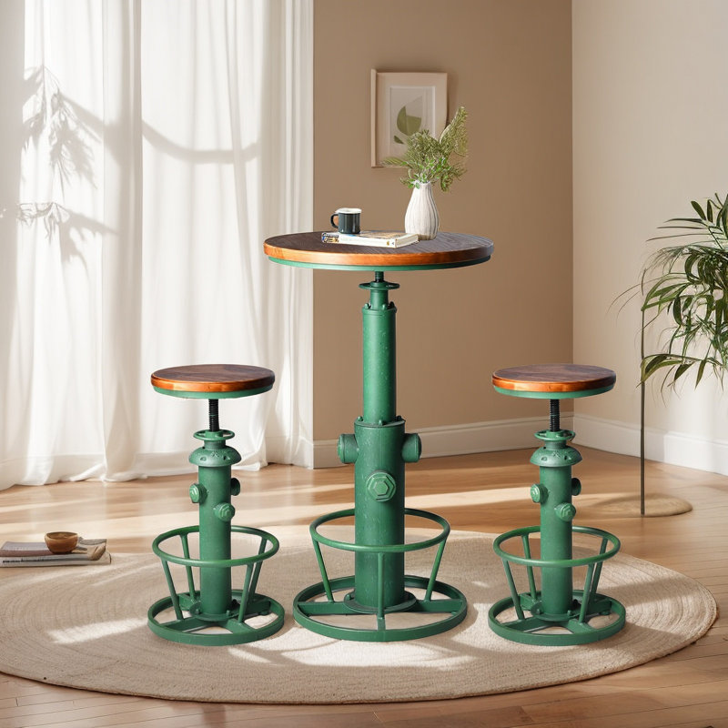 Industrial Bar Table 38.6"-44.5" Height Adjustable Swivel Round Wood Tabletop 23.6" Dia, Kitchen Dining Office Coffee Bistro Pub Table