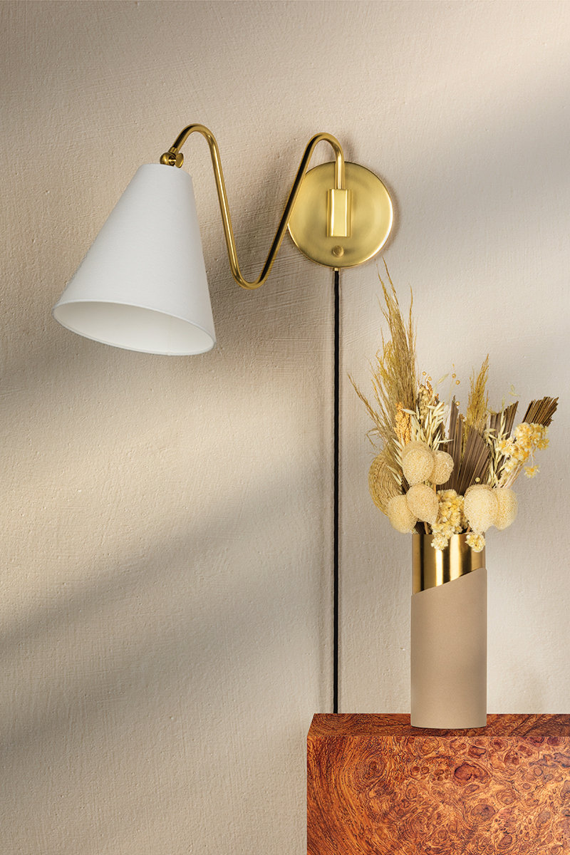 Single Light Swing Arm Sconce, Aged Brass