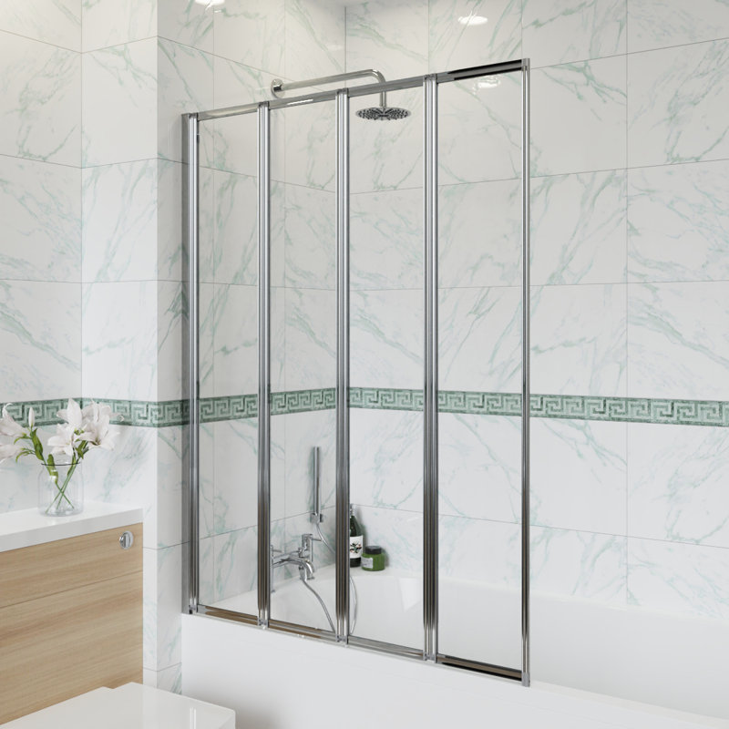 Dinton 1400mm H Framed Folding Bath Screen with Clear Glass, Chrome