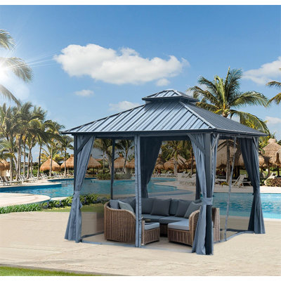  Pavillon de jardin rigide 10 * 10FT avec double toit en acier galvanisé pour pelouse et jardin