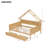 Full Size House Bed with LED, Storage Shelves, Drawers & Guardrail – Pine Wood Kids Bed, Natural-914575657