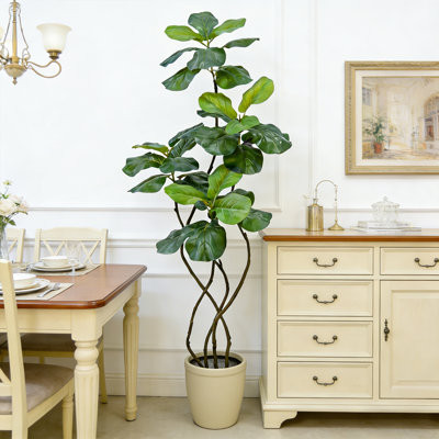 6Ft Artificial Fiddle Leaf Fig Tree, Fake Green Plant With Realistic Trunk, Fake Ficus Tree With Lifelike Leaves In Plastic Pot, Elegant Evergreen Faux Potted Plant, Suitable for Home Office Decor, Indoor/Outdoor Decoration, Living Room, And Housewarming 