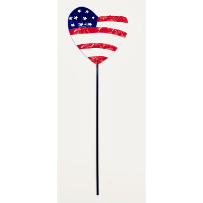 15" Iron Americana Flag Heart Shaped Planter or Garden Floral Stake