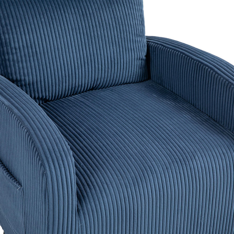 Upholstered Swivel Glider Rocking Chair, Blue Corduroy