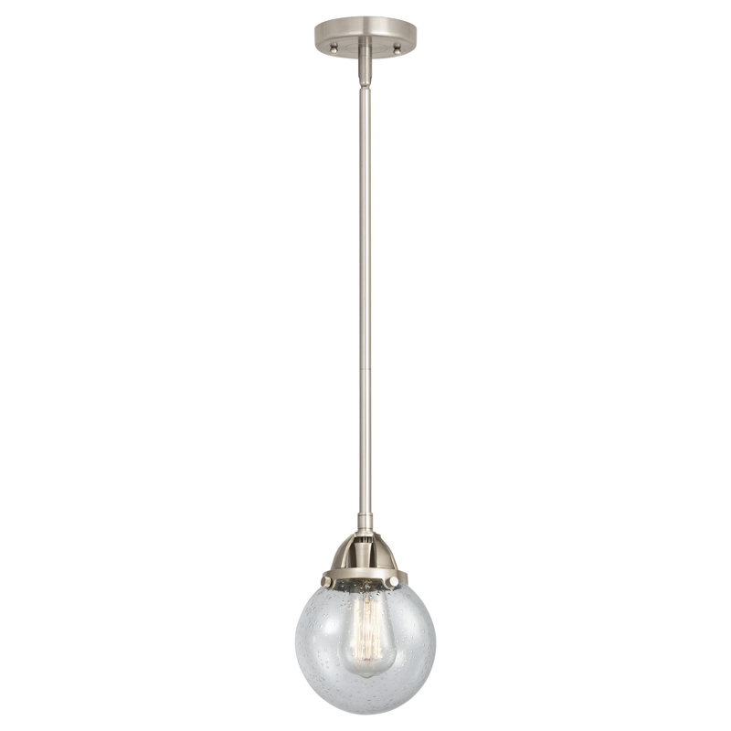 Luminaire suspendu sphère 1 lumière Lorri, Grainé, Nickel satiné brossé, Ampoule à DEL rétro de 6 watts
