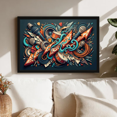 Art mural sur toile noir encadré pour le salon, la chambre à coucher, le bureau ou le vestibule - décoration murale décorative avec art musical