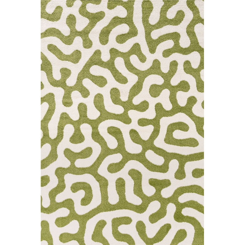 Joli Abstract Doodle Area Rug Soft Dense Pile for Living Rooms and Bedrooms, Green/White, Rectangle 160 x 230 cm