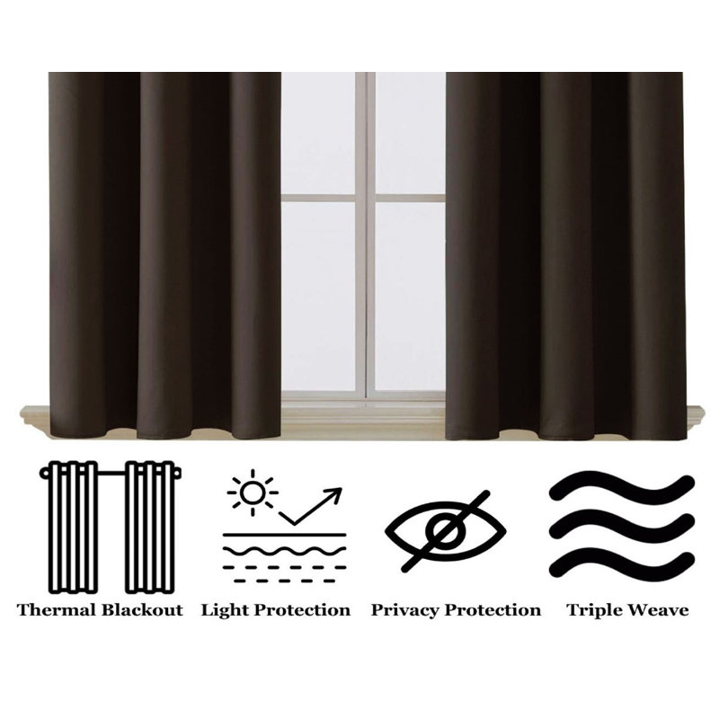 Jeffro Pair of Eyelet Blackout Curtain Panels, 167.64cm Width x 137.16cm Drop, Brown