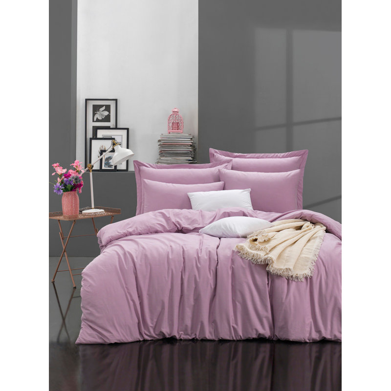 Ensemble de housse de couette 100% coton, Housse de couette double TG + 2 taies d'oreiller s, Lilas