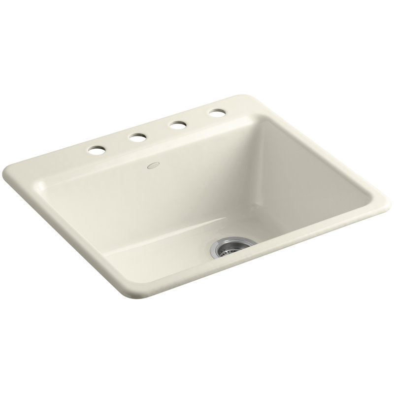 Riverby® 25" L x 22" W x 9-5 8" Bar Kitchen Sink with Basin Rack, 4 holes, White