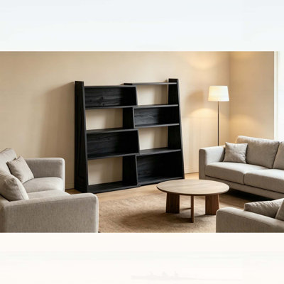 Convertible Modular Black Oak Grain Foldable Bookshelf with Three Interchangeable Layouts for Versatile Storage and Display