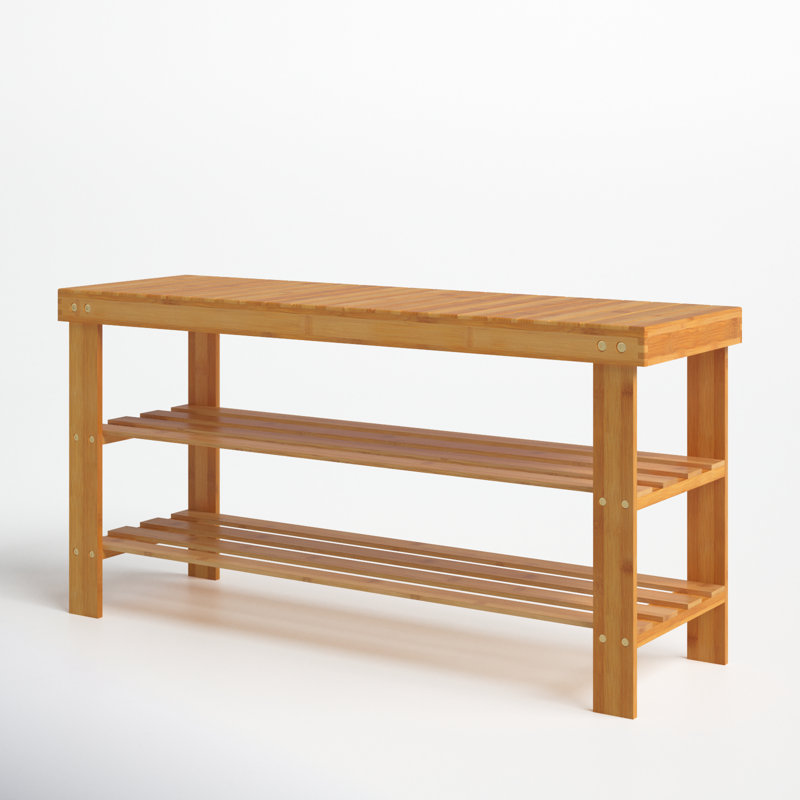Babb Wood Shelves Storage Bench, Natural
