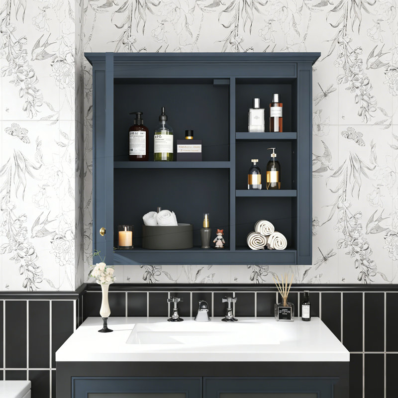 30'' x 28'' Medicine Cabinet, Wall Mounted Bathroom Storage Cabinet, Modern Bathroom Wall Cabinet with Mirror,Medicine Cabinet, Mirror Cabinet with 3 Open Shelves (Not Include Bathroom Vanity )