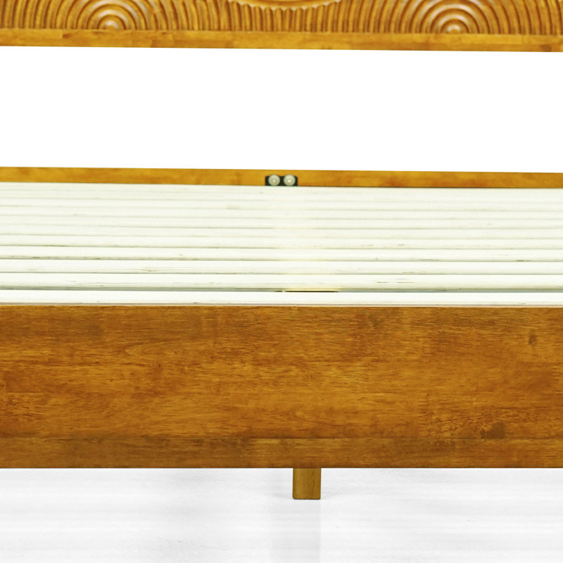 Structure de lit plateforme en bois massif avec tête de lit - Style moderne Mid-Century, grain de bois sculpté, assemblage facile avec outil intelligent, aucun sommier tapissier requis