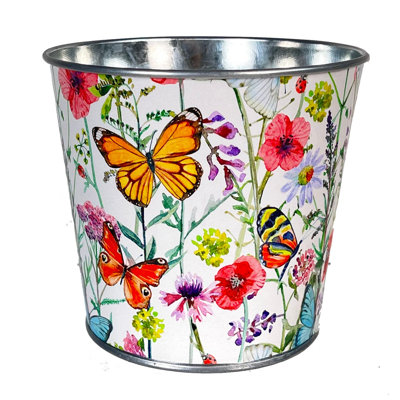 Butterflies And Flowers Metal Planter