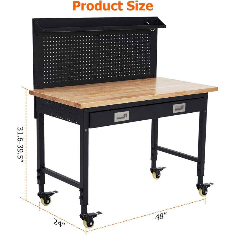 138cm W Manufactured Wood Top Height-Adjustable Workbench