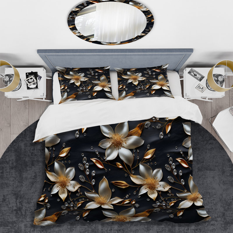 Ensemble de housse de couette Black Crystal Glamour Brilliance, Housse de couette pour très grand lit et 2 très