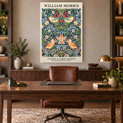 Navy William Morris Strawberry Thief Floral Canvas Print