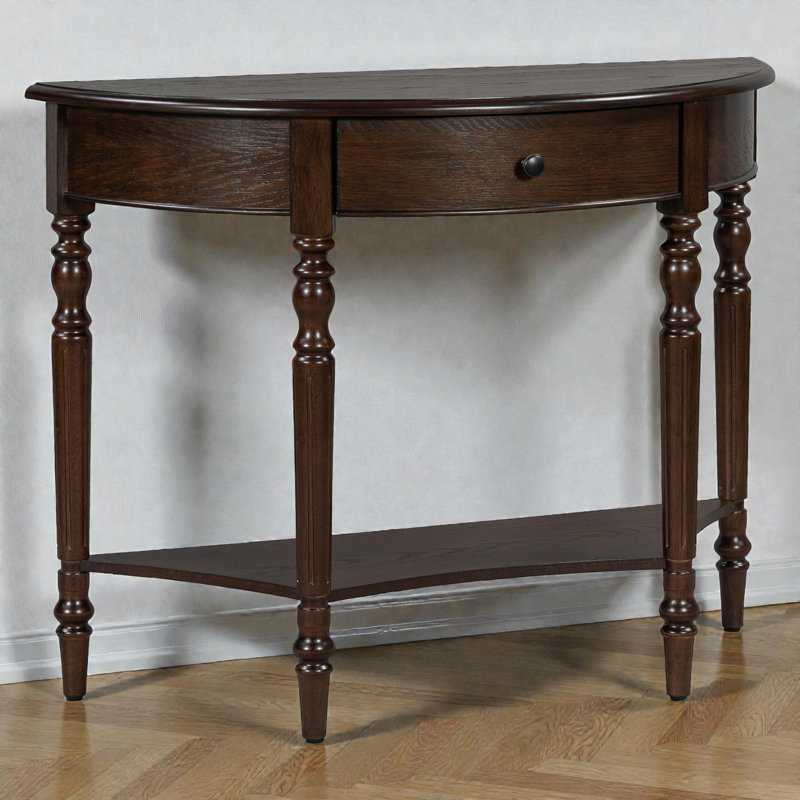 39" Console Table, Half Moon Shape, With Drawer & Shelf, For Entryway, Living Room, Hallway, Espresso