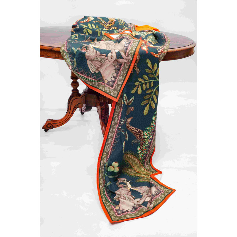 Sabie Handmade Floral Table Runnner, 94" L x 16" W, Red/Green/Brown
