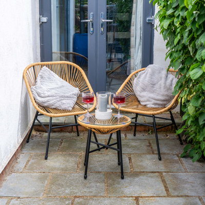 Capri Rattan 2 Seater Wicker Table and Chairs Bistro Set