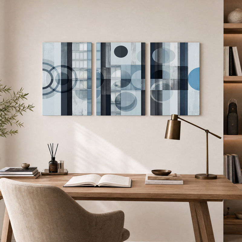 Ensemble de 3 toiles abstraites bleues et grises verticales, 36"H x 24"W x 3pcs