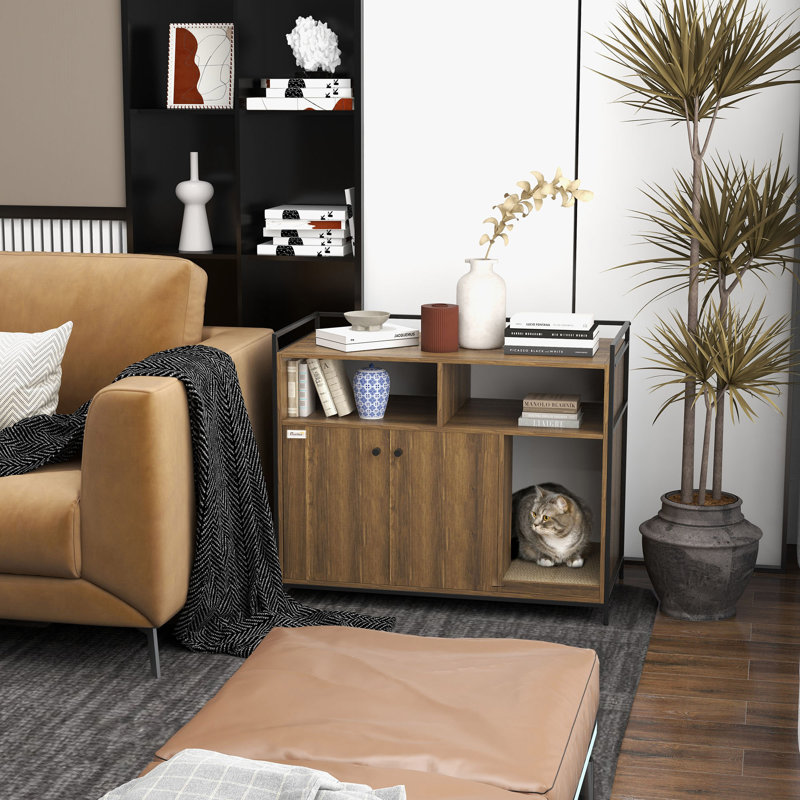 Cat Litter Box Cabinet,Hidden Cat Litter Box With Scratching Pad