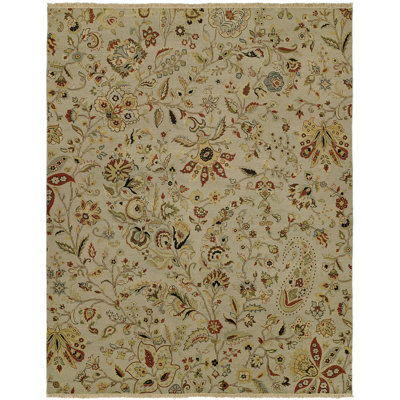Donelson Wool Floral Area Rug in Ivory