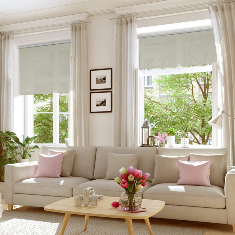 Colene Cordless Semi Sheer Roller Shade, Beige, 22"W x 74"L
