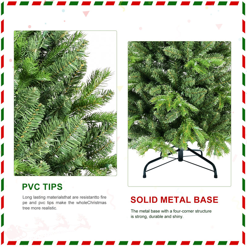 Arbre de Noël 9 pi avec 2435 pointes en PE + PVC - branches pleines, charnières, support en métal stable, H 9 pi