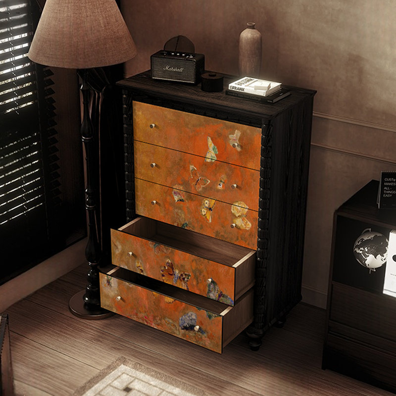Commode d'appoint avec cinq tiroirs Retro, Noir