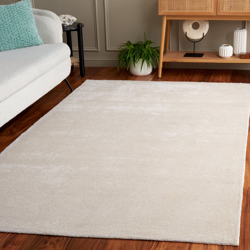 Mirash Hand Tufted Viscose/Wool/Cotton Solid Colour Rug in Ivory, Rectangle 6' x 9'