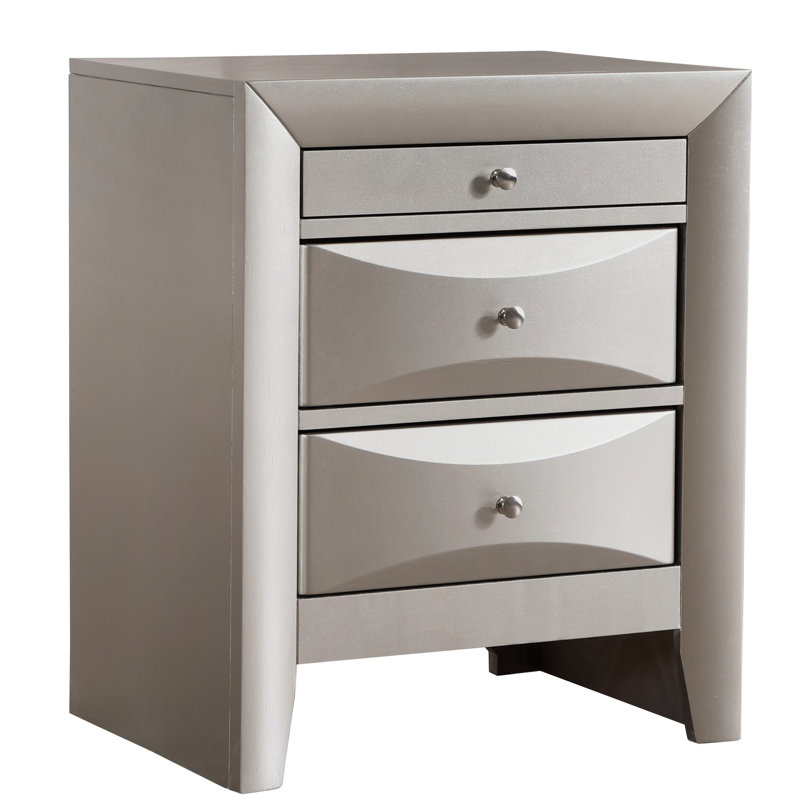 Élégante table de chevet champagne - 3 tiroirs larges, compacte pour différentes pièces, sans assemblage, contemporaine avec tiroirs incurvés essentiels, assemblage
