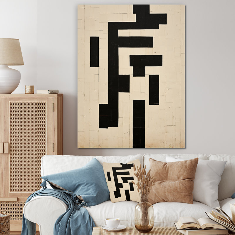 Impression sur toile géométrique moderne, nouvel ordre abstrait monochrome, Toile tendue, H 44 po x l 34 po x P 1,5 po