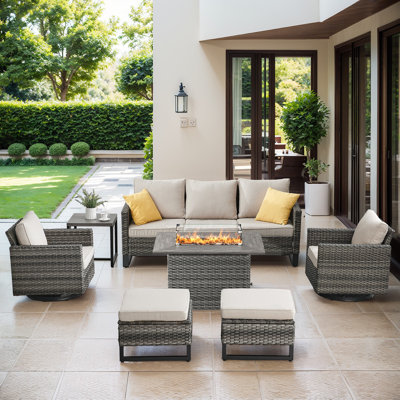 Ensemble de canapé d'extérieur 7 pièces Gymojoy, ensemble de mobilier de patio en osier avec table de foyer, osier en polyéthylène