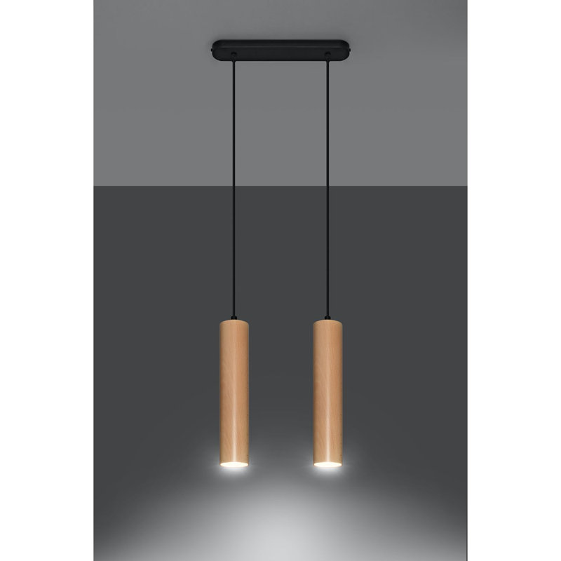 Casper 2 - Light White/Brown Geometric Pendant, Wood