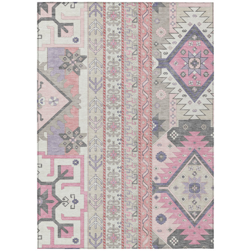 Solara Pink Washable Indoor-Outdoor Rug - , 10' x 14'
