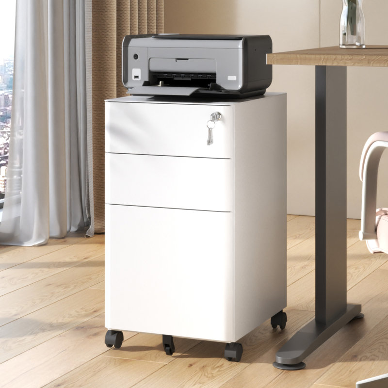11.81" W 3 Drawers Mobile Metal Filing Cabinet with Lock for Home and Office - Fully Assembly.