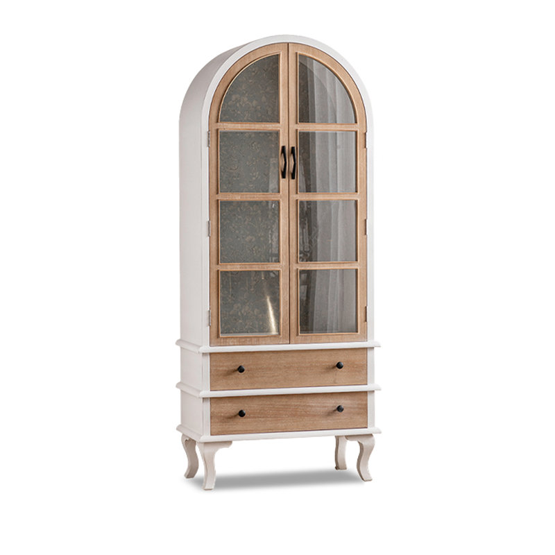 Solid Wood+Glass Display Cases, White/Brown