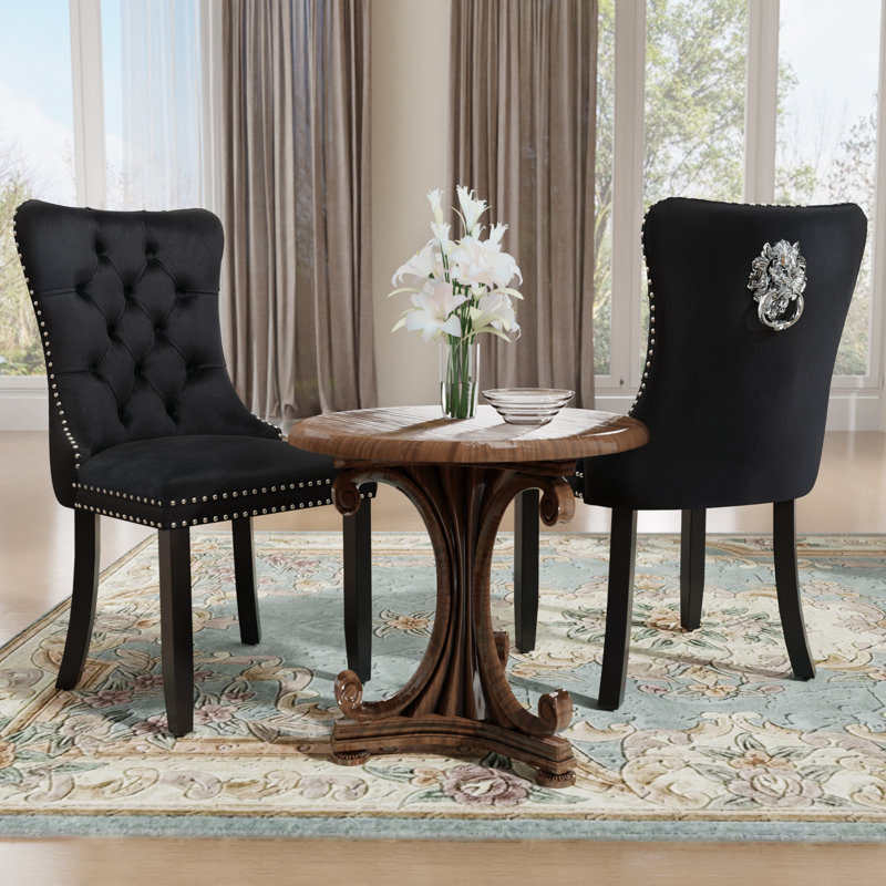 Modern Velvet Dining Chairs Dining Room Chairs Set of 2, Black, Black
