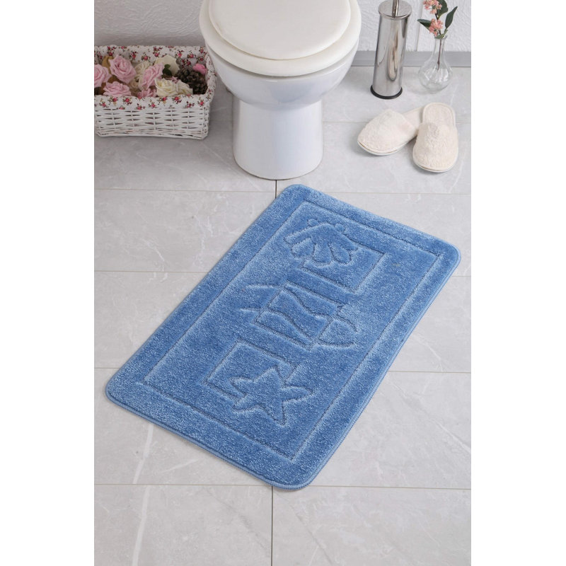 Tapis de bain antibactérien, couleur bleue, 23,6 x 39,4 pouces | 100% polypropylène, hauteur de poils de 0,2 à 0,4 po | Dessous antidérapant, lavable à la machine à 86 ° F | Parfait pour les salles de bain, design doux et durable