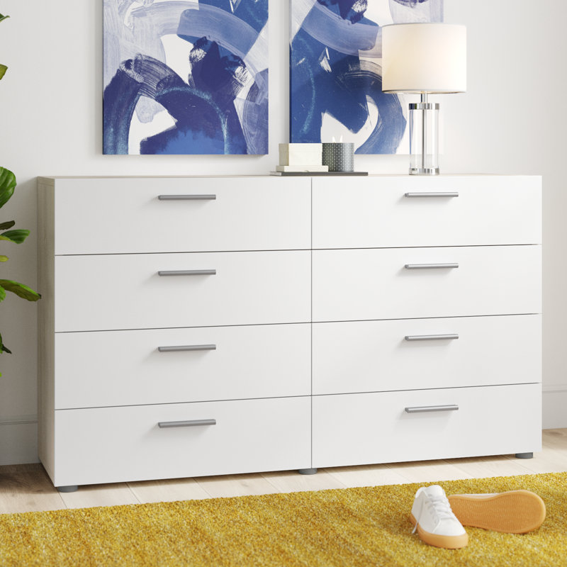 Gianna 8 Drawer 55.12" W Double Dresser, Oak/White