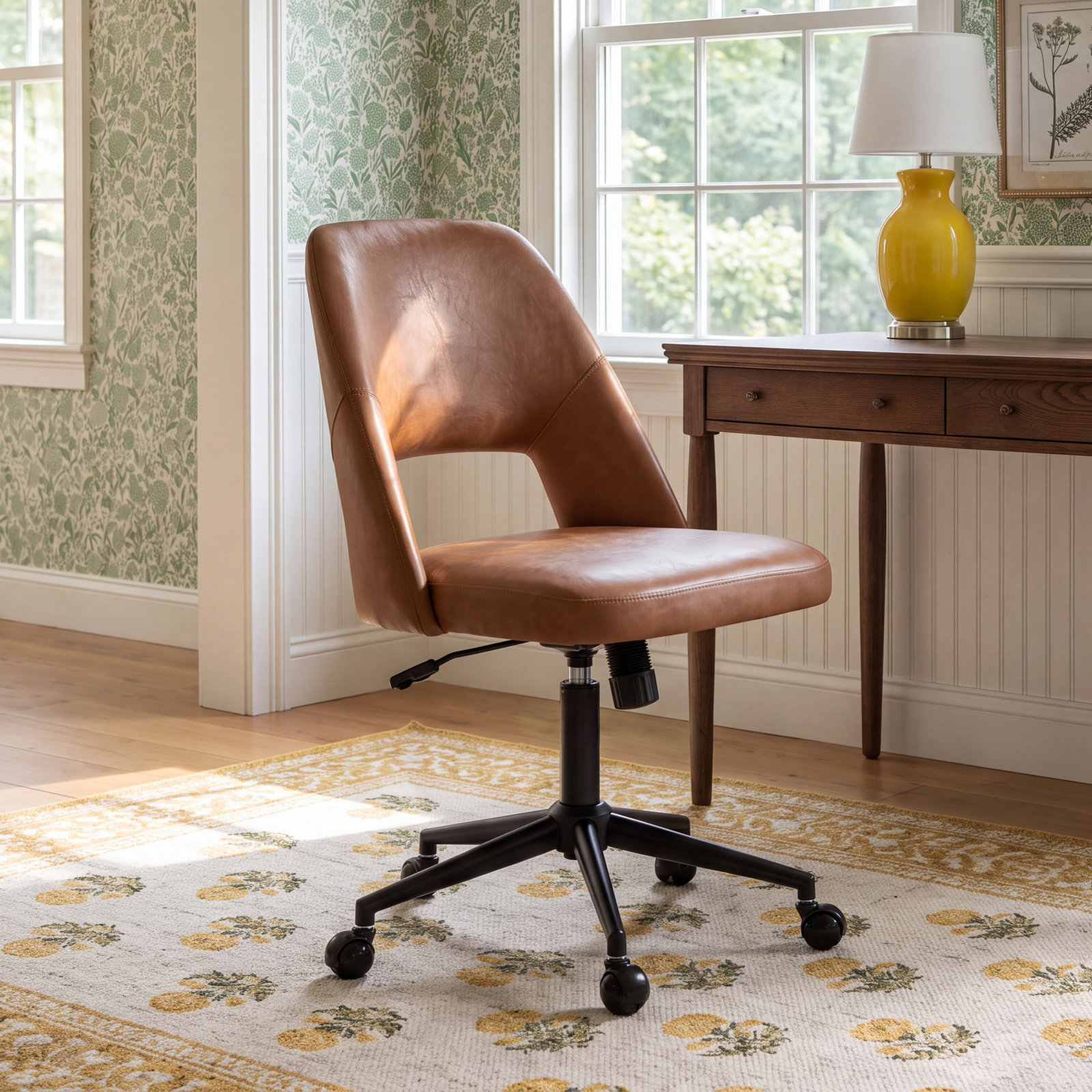 Gramercy Office Chair with Lumbar Support, 	Brown Faux Leather