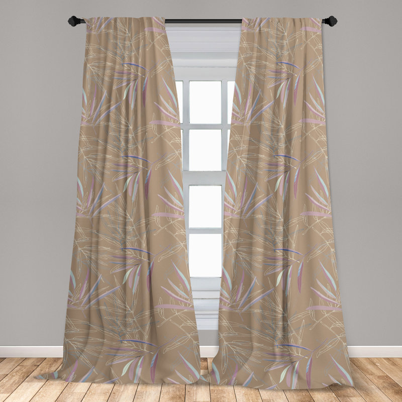 Pale Lilac and Khaki Microfiber Semi Sheer Curtain Pair